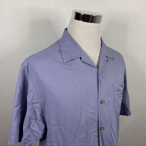 Tommy Bahama Medium Original Fit 100% Silk Hawaiian Aloha Shirt Blue Vacation - Picture 1 of 4